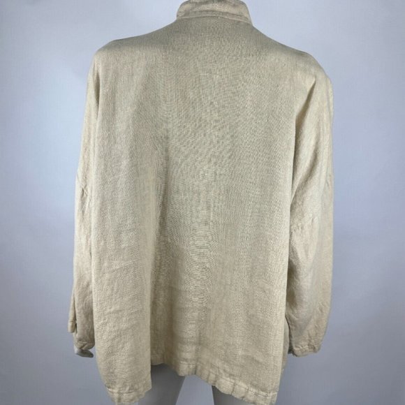 Bryn Walker Heavy Linen Jacket Women S EUC Button-Up Long Sleeve High Neck Beige - Picture 3 of 12